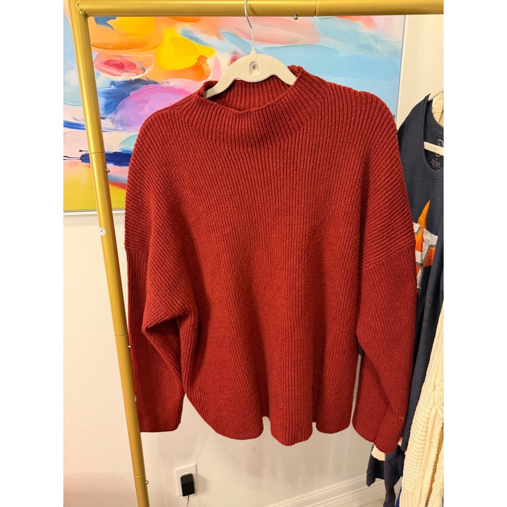 Abercrombie & Fitch Womens Ribbed Mock Neck Sweater Brick Red Large